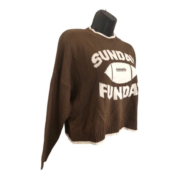 Jessica Simpson brown white trim crewneck Sunday Funday long sleeve sweater szXS - Picture 12 of 12